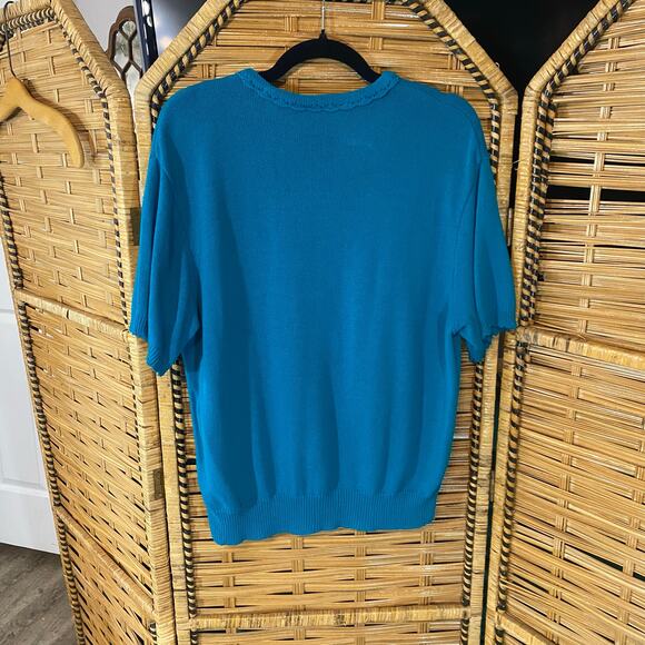 Vintage Nikki Knit Sweater Women’s Short Sleeve Blue Pullover Size L - Picture 3 of 6